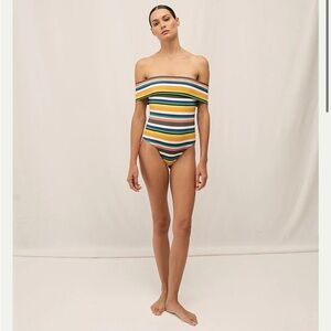 Maye Striped Off-Shoulder One Piece Swimsuit NWT